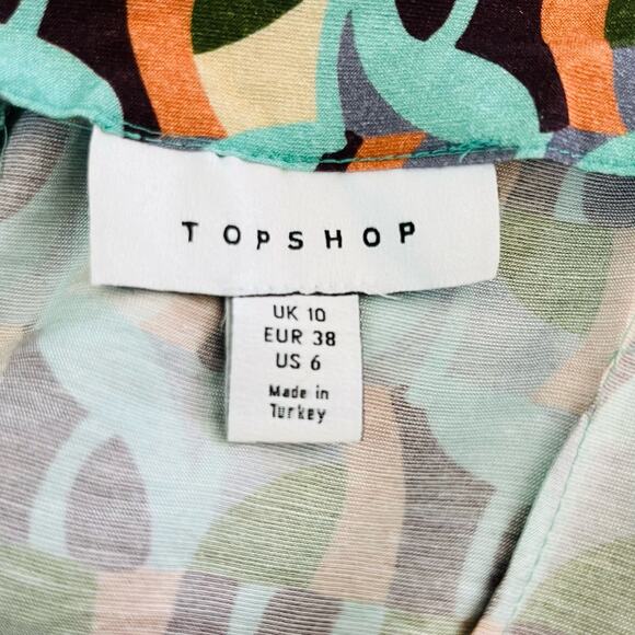 Topshop Multi Green Cutout Detail Long Sleeve Faux Wrap Mini Dress 6/Small NWOT - Picture 5 of 15